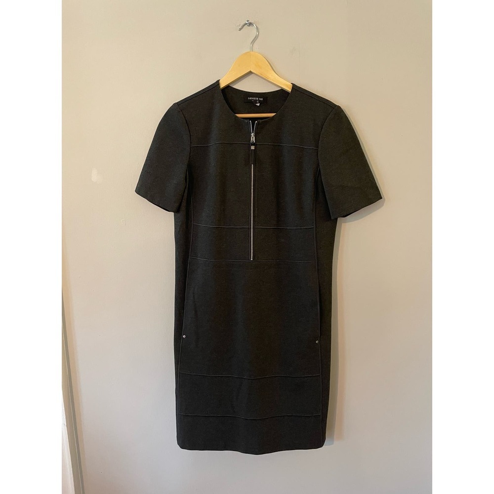Lafayette 148 Demi Punto Milano Short Sleeve Zip Front Dress
